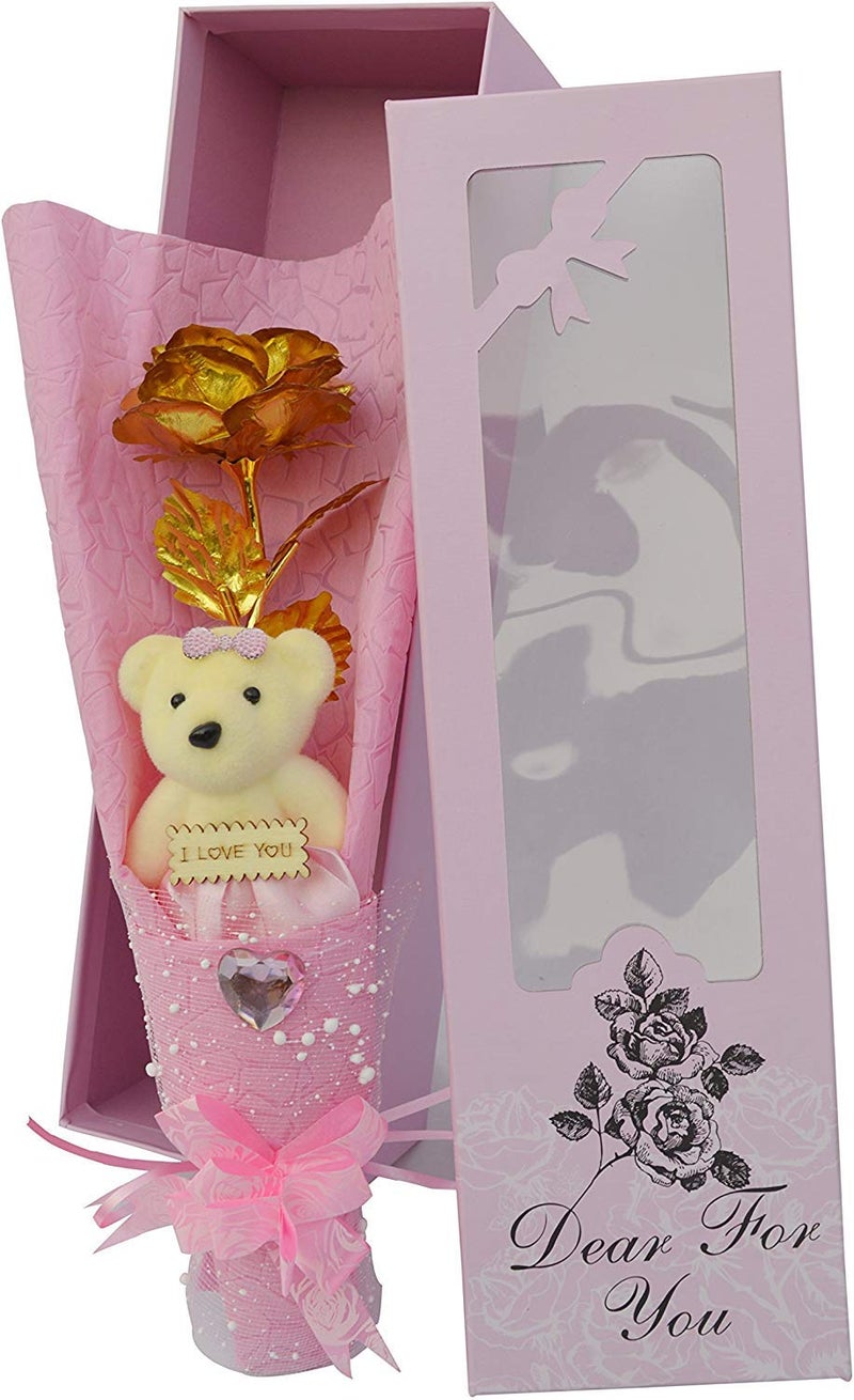 RSP Quality bit® Gold Plated Artificial Rose with Teddy in a Gift Pack - Image 3