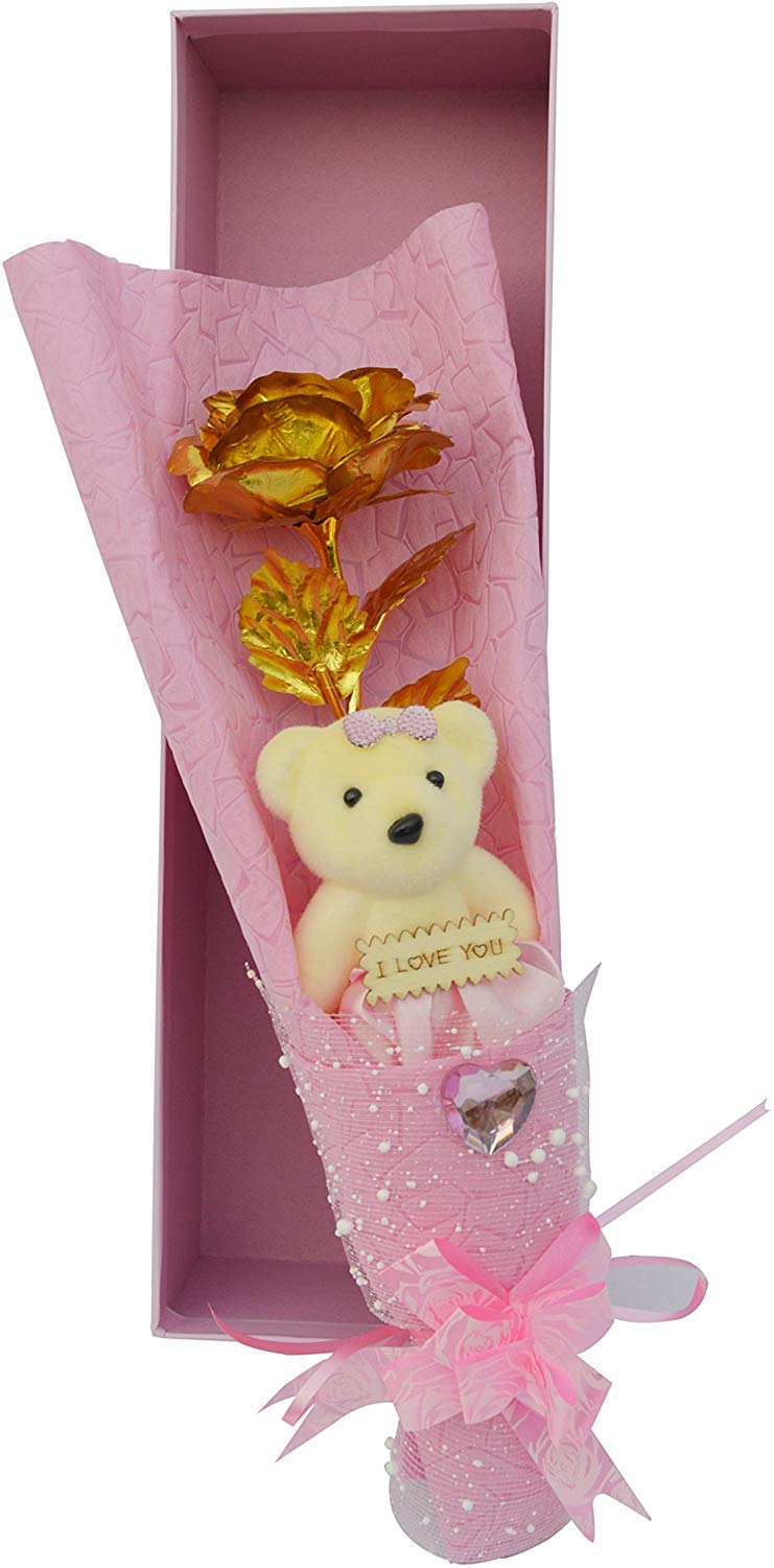 RSP Quality bit® Gold Plated Artificial Rose with Teddy in a Gift Pack - Image 2