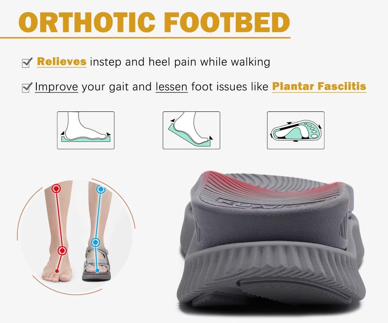 KuaiLu Womens Orthopedic Walking Sandals Comfortable Arch Support Plantar Fasciitis Relief Sport Recovery Chunky Cushion Adjustable Summer Outdoor Beach Vacation Athletic Water Shoes Grey Size 8.5 - Image 4