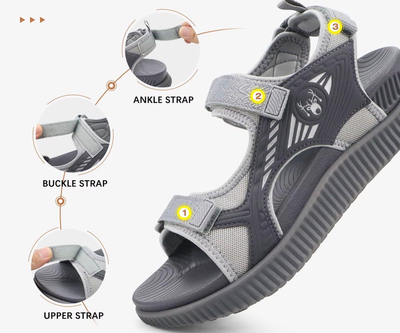 KuaiLu Womens Orthopedic Walking Sandals Comfortable Arch Support Plantar Fasciitis Relief Sport Recovery Chunky Cushion Adjustable Summer Outdoor Beach Vacation Athletic Water Shoes Grey Size 8.5 - Image 5
