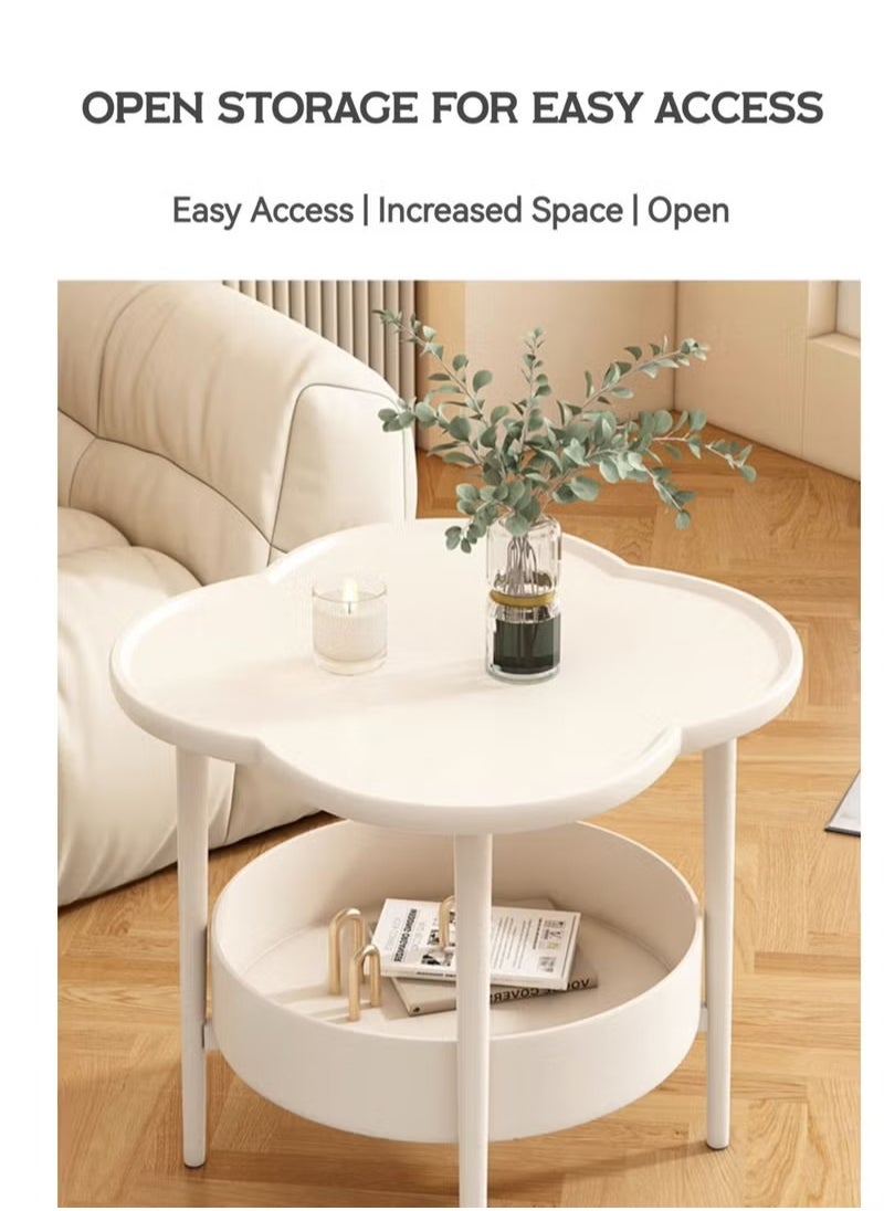 2 Tier Petal Shaped Storage Coffee Table, Small Space Sofa Side Table with Storage Basket, Snack Table, Bedroom Bedside Storage Round Table, End Table, for Living Room Bedroom Office Balcony