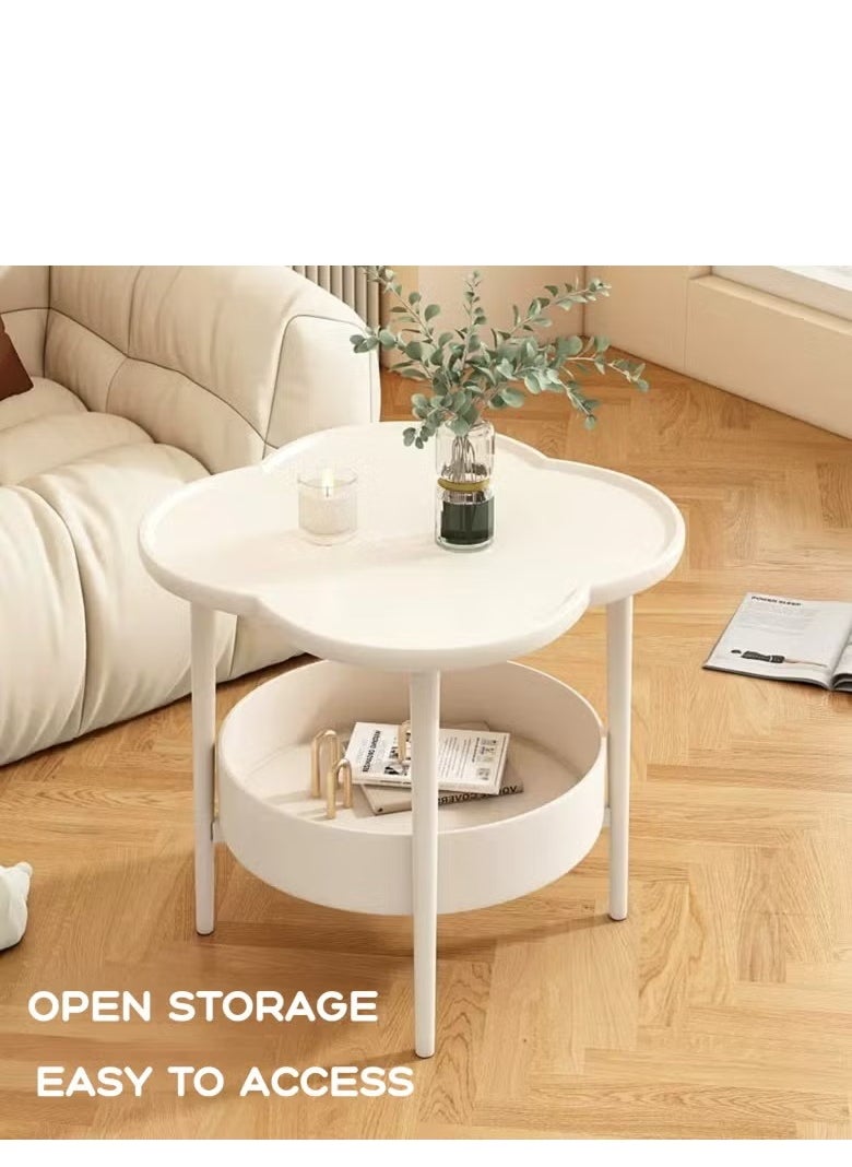 2 Tier Petal Shaped Storage Coffee Table, Small Space Sofa Side Table with Storage Basket, Snack Table, Bedroom Bedside Storage Round Table, End Table, for Living Room Bedroom Office Balcony