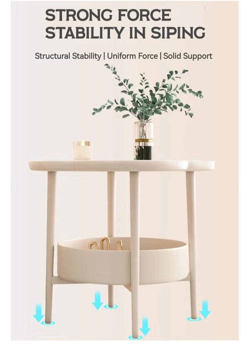 2 Tier Petal Shaped Storage Coffee Table, Small Space Sofa Side Table with Storage Basket, Snack Table, Bedroom Bedside Storage Round Table, End Table, for Living Room Bedroom Office Balcony