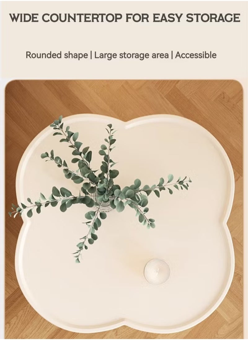 2 Tier Petal Shaped Storage Coffee Table, Small Space Sofa Side Table with Storage Basket, Snack Table, Bedroom Bedside Storage Round Table, End Table, for Living Room Bedroom Office Balcony