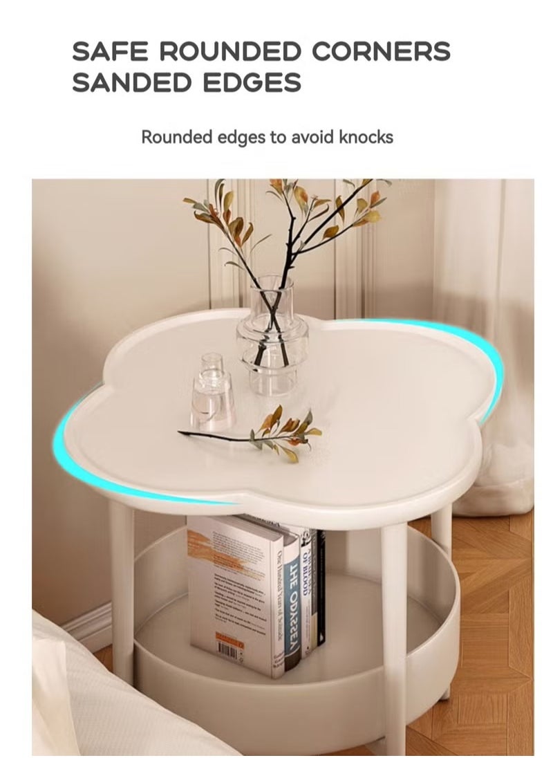 2 Tier Petal Shaped Storage Coffee Table, Small Space Sofa Side Table with Storage Basket, Snack Table, Bedroom Bedside Storage Round Table, End Table, for Living Room Bedroom Office Balcony
