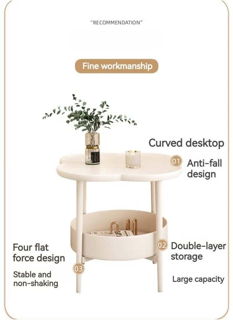 2 Tier Petal Shaped Storage Coffee Table, Small Space Sofa Side Table with Storage Basket, Snack Table, Bedroom Bedside Storage Round Table, End Table, for Living Room Bedroom Office Balcony