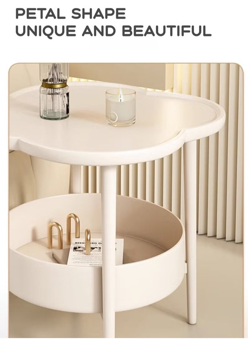 2 Tier Petal Shaped Storage Coffee Table, Small Space Sofa Side Table with Storage Basket, Snack Table, Bedroom Bedside Storage Round Table, End Table, for Living Room Bedroom Office Balcony