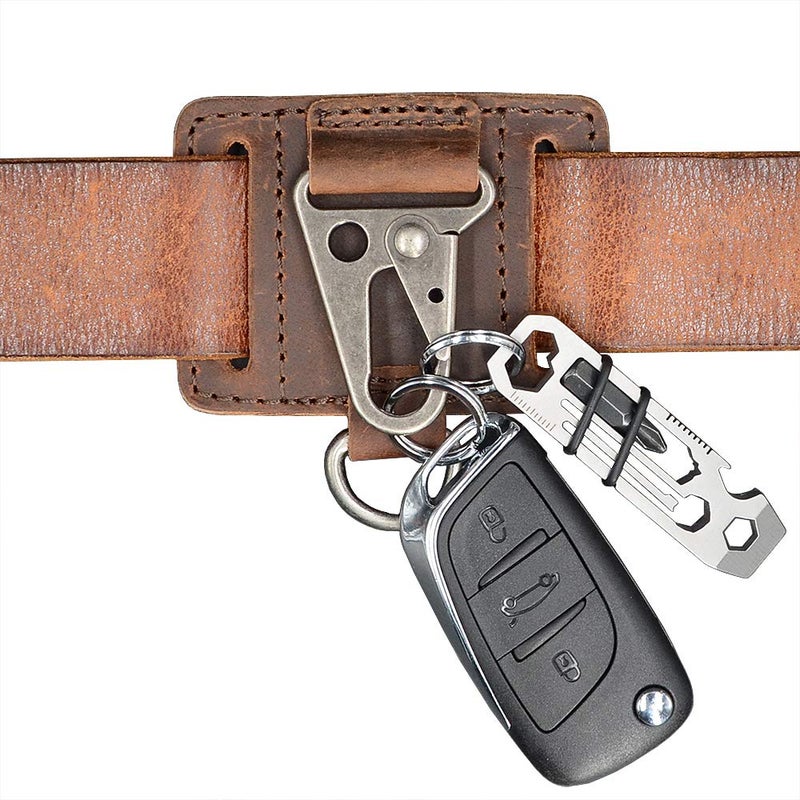 diodrio EDC Leather Key Ring Holder, Heavy Duty Belt Clip Key Fob, Chestnut - Image 1