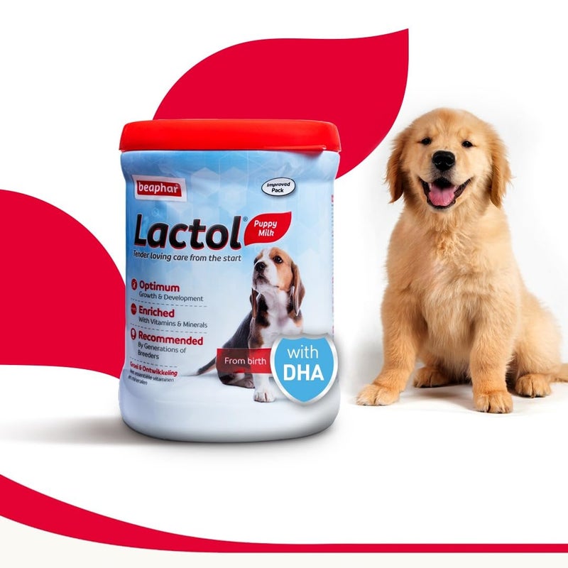 beaphar حليب كلاب الجراء بيفار لاكتول للكلاب حديثي الولادة مع DHA والفيتامينات والمعادن، بديل حليب الجراء، مجموعة تغذية لاكتول مجانية - 400 جرام - Image 1