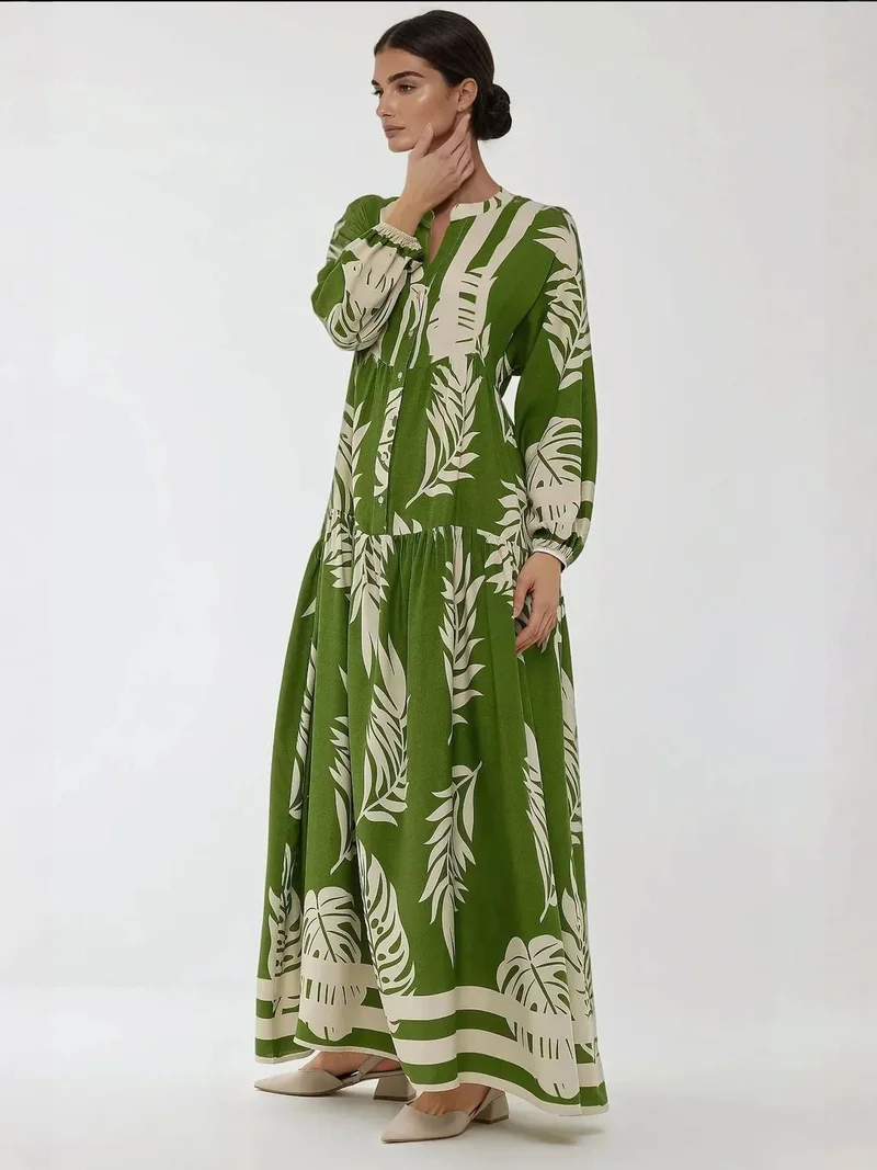 HICCUP Printed Long Sleeve Viscose Maxi Dress