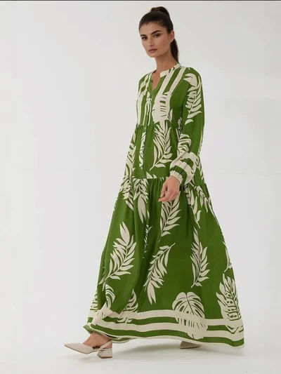 HICCUP Printed Long Sleeve Viscose Maxi Dress