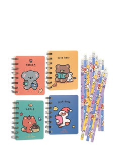 Mini Carton Notepads Pocket Notebooks Animal Pattern Kids Wooden Pencils Set with Rubber Eraser for Kids Party Bag Fillers Party Favor or Filler, Gift Great Stocking Filler