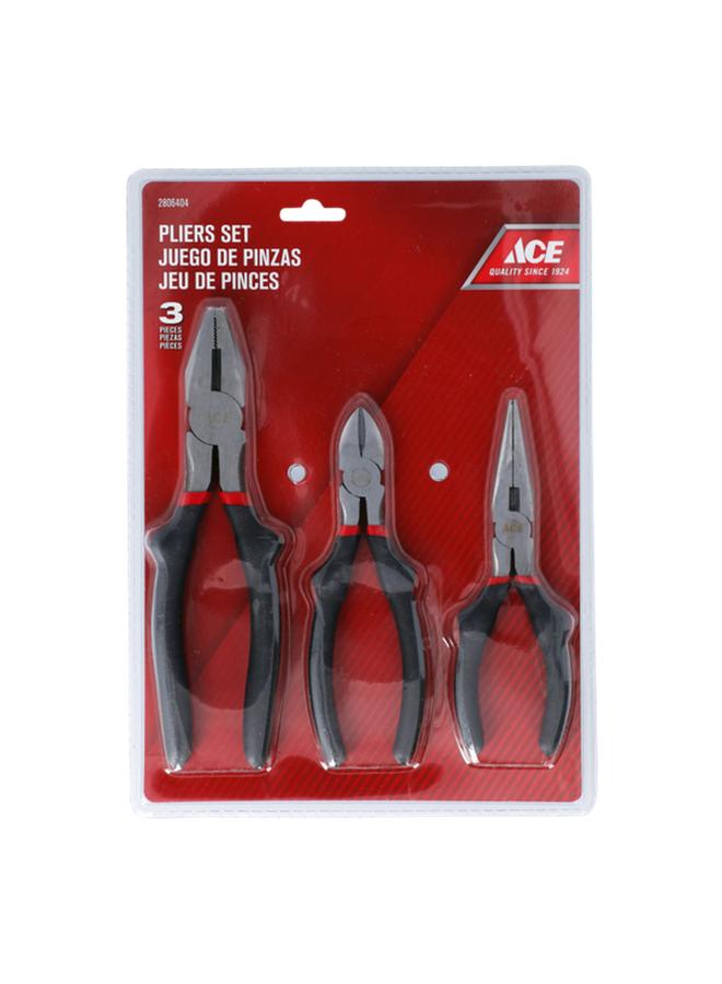 ACE 3-Piece Chrome Vanadium Steel Forged Pliers Set Black and Silver 20180118024