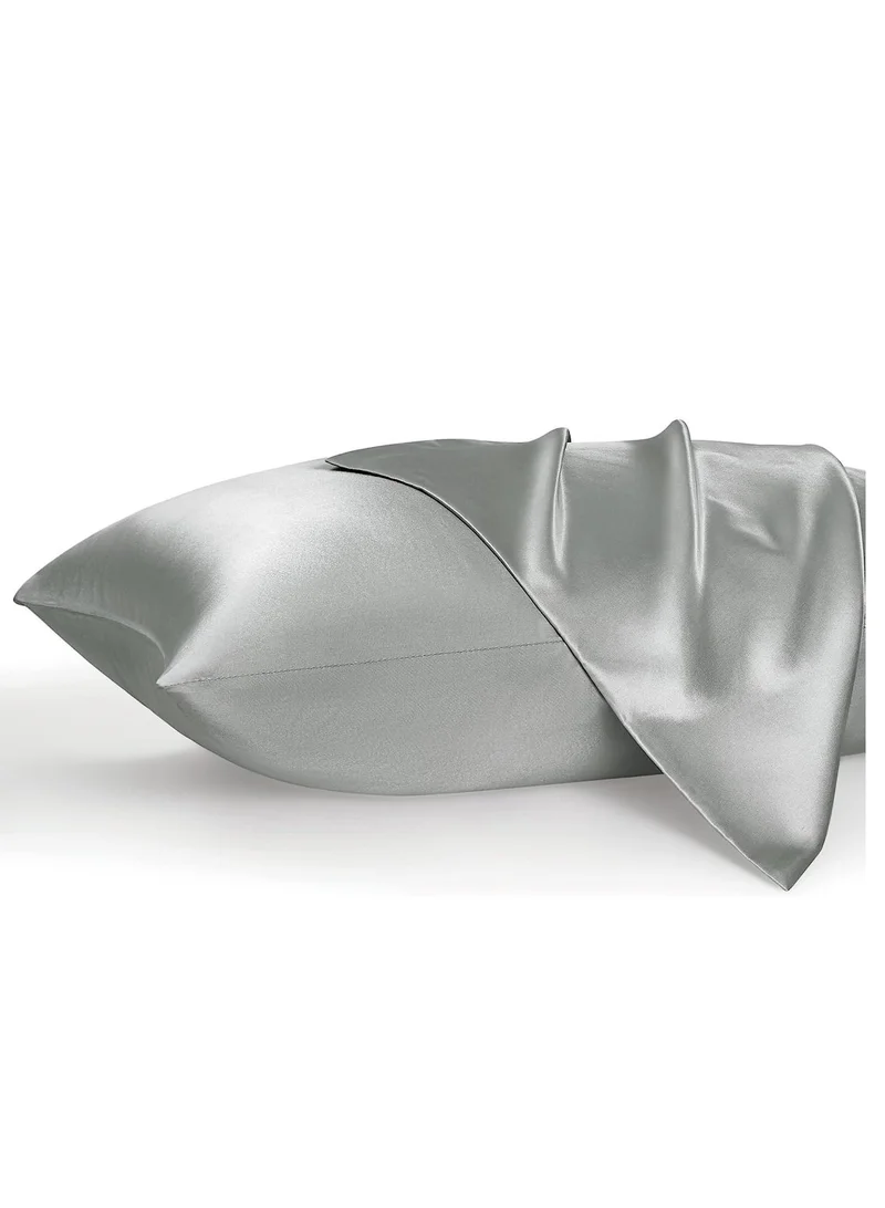 MahMir MahMir® Silk Satin Pillowcase for Hair and Skin Queen - Silver Grey Silk Pillowcase 2 Pack 76L x 51W CM (30x20 Inches) - Satin Pillow Cases Set of 2 with Envelope Closure (2pcs Silver Grey)