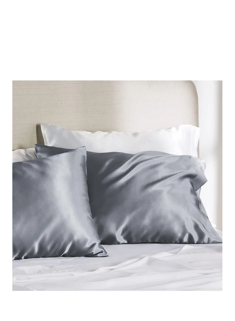 MahMir MahMir® Silk Satin Pillowcase for Hair and Skin Queen - Silver Grey Silk Pillowcase 2 Pack 76L x 51W CM (30x20 Inches) - Satin Pillow Cases Set of 2 with Envelope Closure (2pcs Silver Grey)