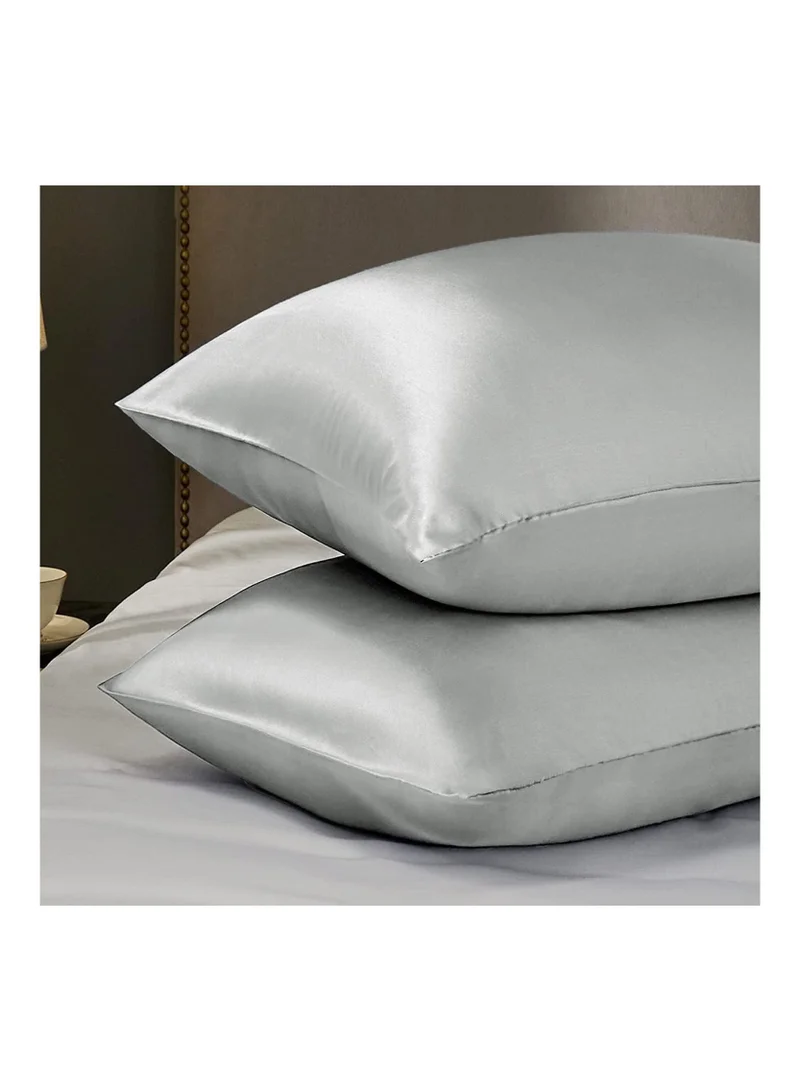 Mahmir Silver Grey MahMir® Silk Satin Pillowcase for Hair and Skin Queen - Silver Grey Silk Pillowcase 2 Pack 76L x 51W CM (30x20 Inches) - Satin Pillow Cases Set of 2 with Envelope Closure (2pcs Silver Grey)  | Best Price UAE