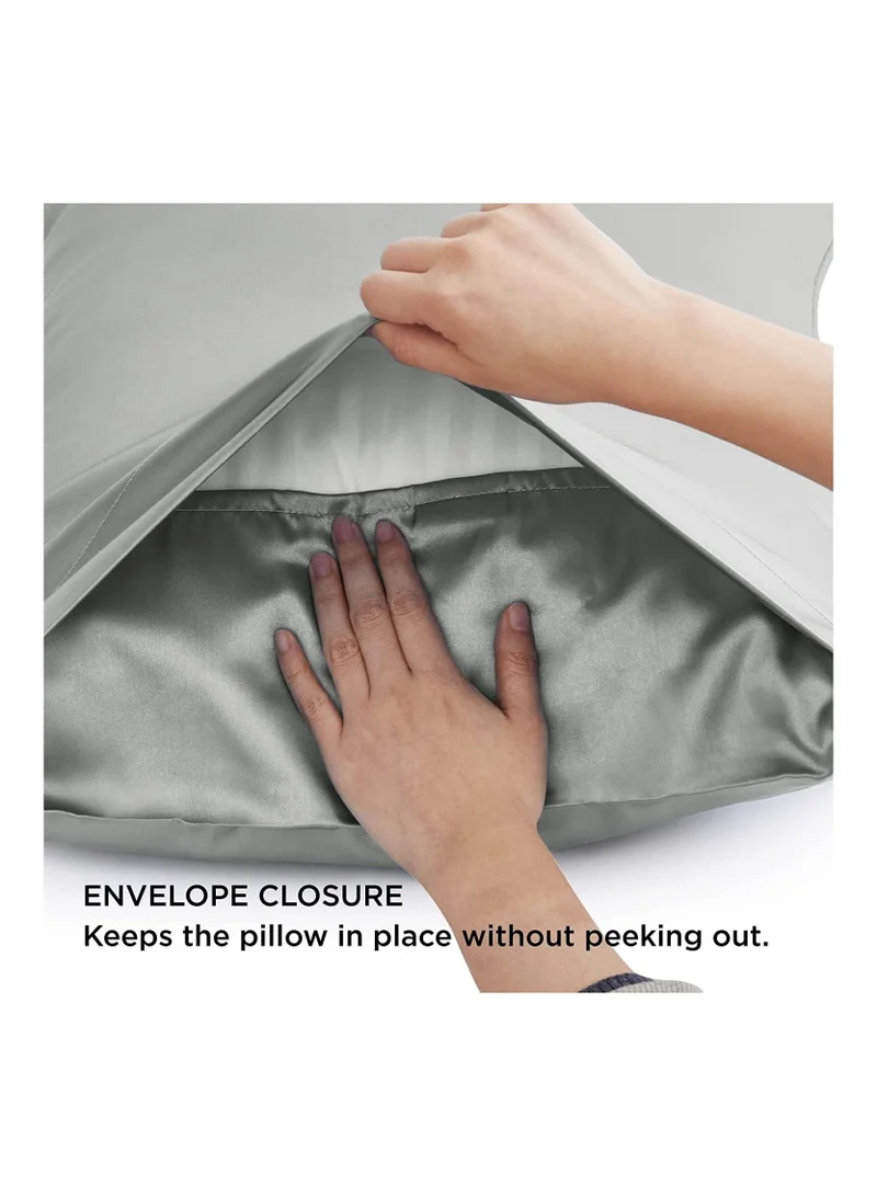 Mahmir Silver Grey MahMir® Silk Satin Pillowcase for Hair and Skin Queen - Silver Grey Silk Pillowcase 2 Pack 76L x 51W CM (30x20 Inches) - Satin Pillow Cases Set of 2 with Envelope Closure (2pcs Silver Grey)  | Best Price UAE