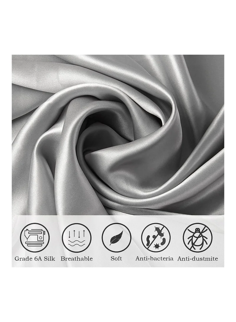 Mahmir Silver Grey MahMir® Silk Satin Pillowcase for Hair and Skin Queen - Silver Grey Silk Pillowcase 2 Pack 76L x 51W CM (30x20 Inches) - Satin Pillow Cases Set of 2 with Envelope Closure (2pcs Silver Grey)  | Best Price UAE