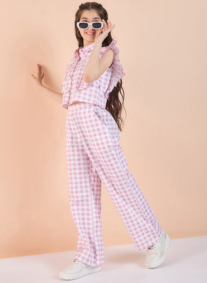 Stylo Bug Girls Pink Gingham Sleeveless Top And Pants Set - Image 1