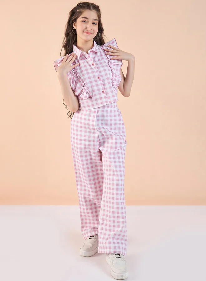 Stylo Bug Girls Pink Gingham Sleeveless Top and Pants Set