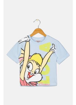 Looney Tunes Toddlers Girl Crew Neck Short Sleeves Bunny Print Top, Light Blue  - Image 1