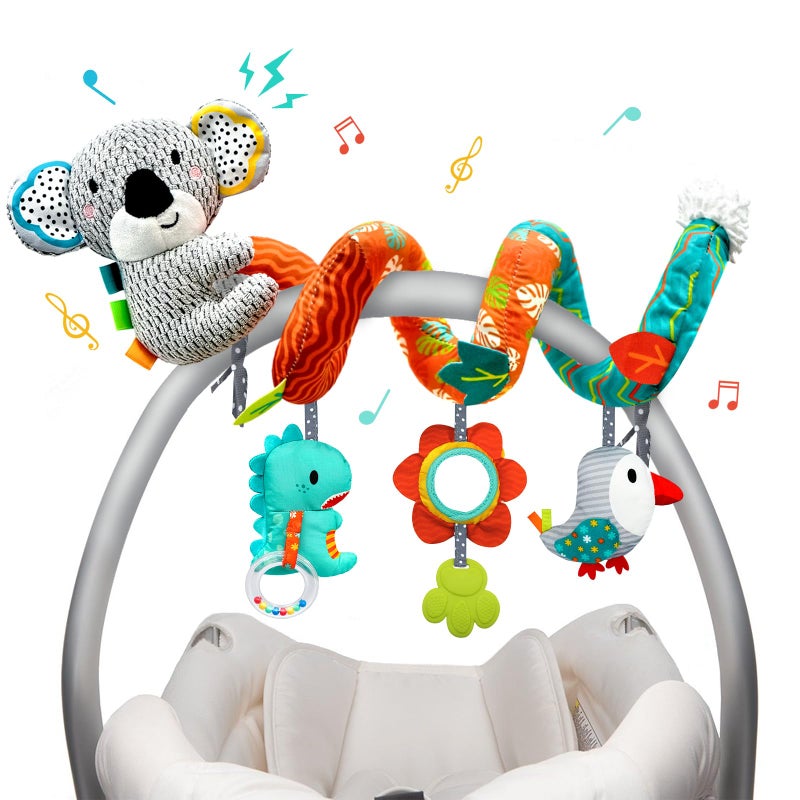 XIXILAND Car Seat Toys Baby Toys 0-3 Months Developmental, Stroller Toys Infant Toys 0-6 Months Newborn Toys, Carseat Toys for Infants 0-12 Months with Dinosaur, Lion Mirror, Teether - Image 1
