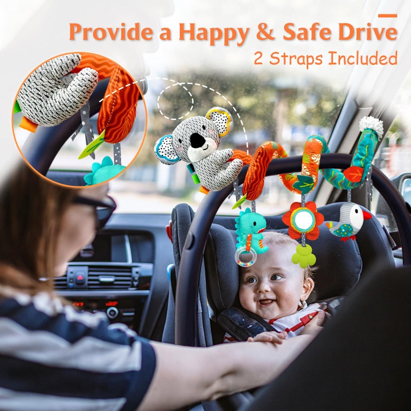 XIXILAND Car Seat Toys Baby Toys 0-3 Months Developmental, Stroller Toys Infant Toys 0-6 Months Newborn Toys, Carseat Toys for Infants 0-12 Months with Dinosaur, Lion Mirror, Teether - Image 5