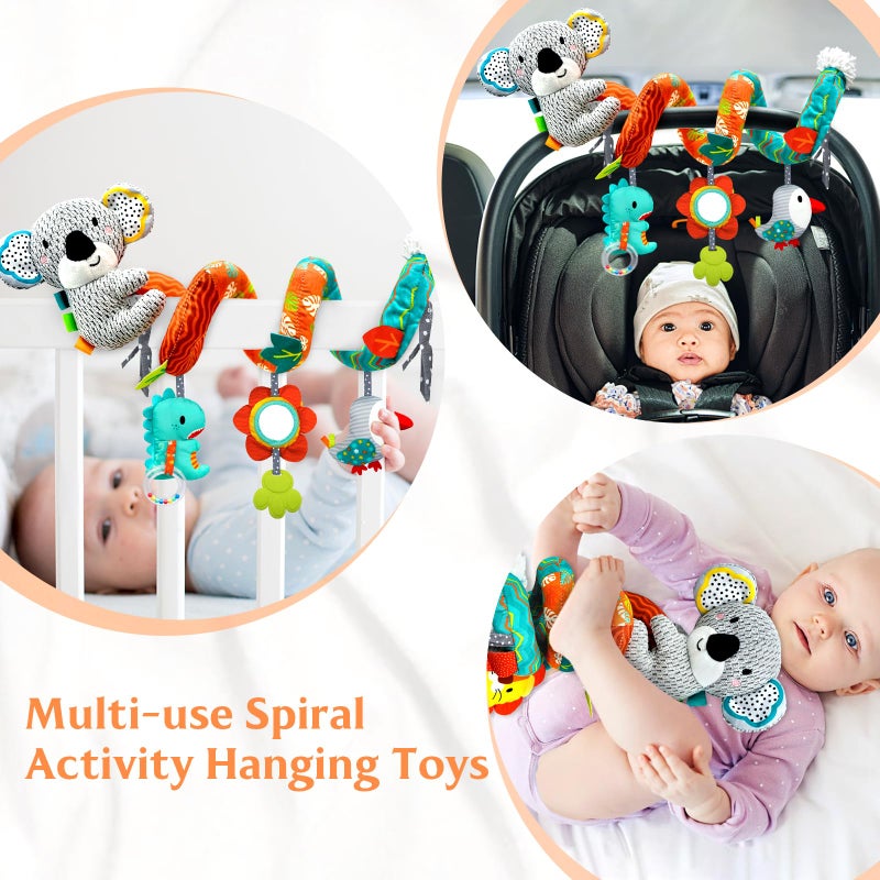 XIXILAND Car Seat Toys Baby Toys 0-3 Months Developmental, Stroller Toys Infant Toys 0-6 Months Newborn Toys, Carseat Toys for Infants 0-12 Months with Dinosaur, Lion Mirror, Teether - Image 2