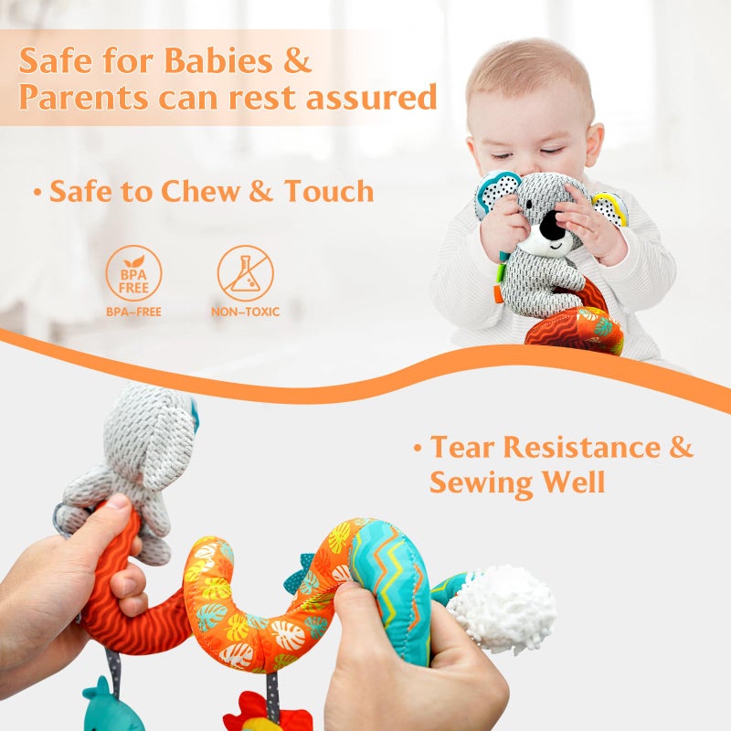 XIXILAND Car Seat Toys Baby Toys 0-3 Months Developmental, Stroller Toys Infant Toys 0-6 Months Newborn Toys, Carseat Toys for Infants 0-12 Months with Dinosaur, Lion Mirror, Teether - Image 4
