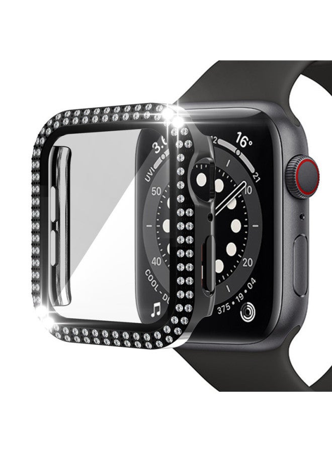 Applicable To Apple Watch Case Apple Watch All-inclusive Diamond Case Tempered Glass + Double Row Drill PC Protective Cover SE-Color:Pink (drill Shell + Membrane)-Exterior Dimension:44mm(OPP Bag)  - Image 4