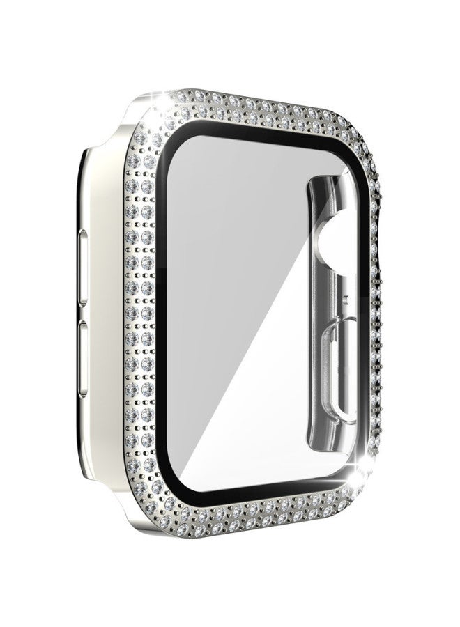 Applicable To Apple Watch Case Apple Watch All-inclusive Diamond Case Tempered Glass + Double Row Drill PC Protective Cover SE-Color:Pink (drill Shell + Membrane)-Exterior Dimension:44mm(OPP Bag)  - Image 5