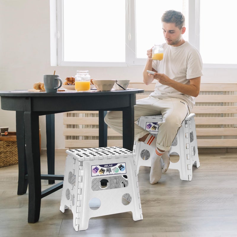 Delxo 13" Folding Step Stool for Kids and Adults, Non-Slip Foldable Step Stools with Handle,Plastic Portable Folding Stool for Bathroom,Bedroom,Kitchen,Hold up to 300lbs White - Image 3