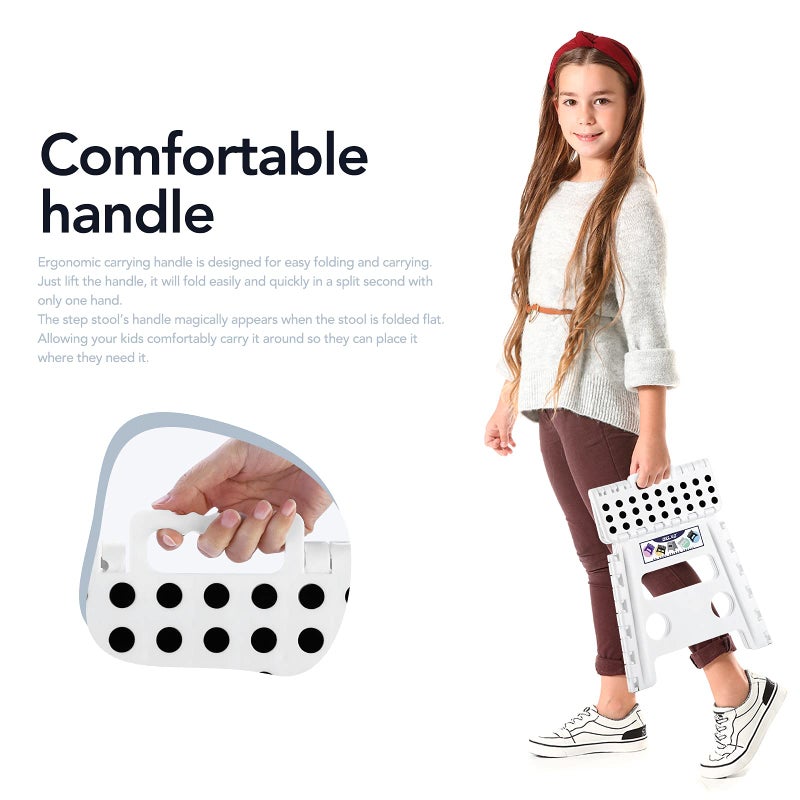 Delxo 13" Folding Step Stool for Kids and Adults, Non-Slip Foldable Step Stools with Handle,Plastic Portable Folding Stool for Bathroom,Bedroom,Kitchen,Hold up to 300lbs White - Image 4
