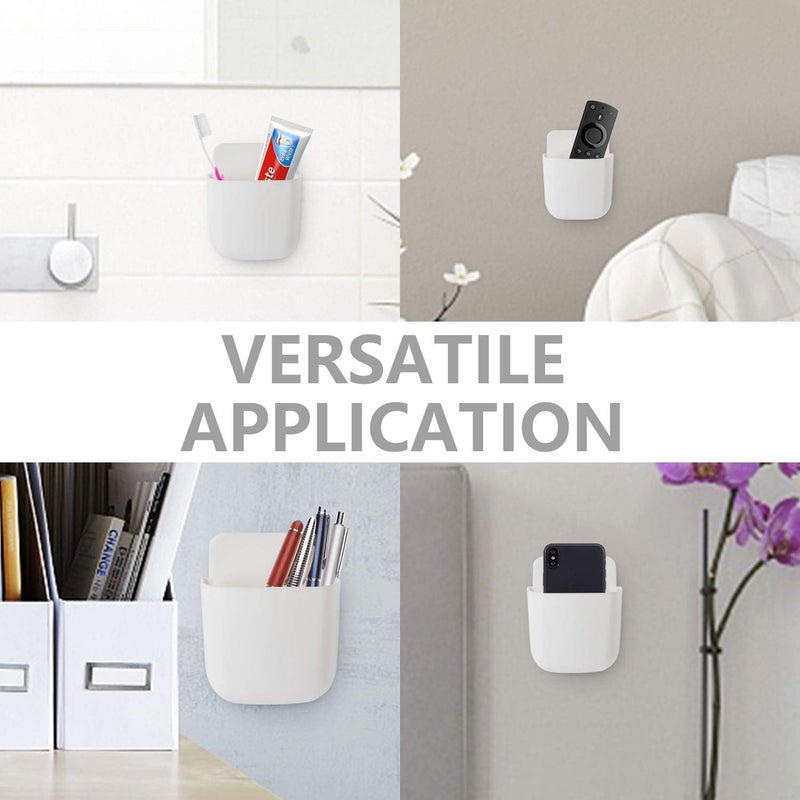 AREAJD 4 Pack 2022 Upgrades TV Remote Holder Wall Mount/Ceiling Fan Remote Control Wall Holder/Pen Holder, Cell Phone Holder with Adhesive, Bedside Shelf, White - Image 4