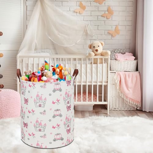 HKEC 19.7" Laundry Basket,Kids Dirty Clothes Hamper,Waterproof Toys Storage Bin,Room Decor,Gift Baskets,Nursery Hamper(Pink Princess) - Image 4