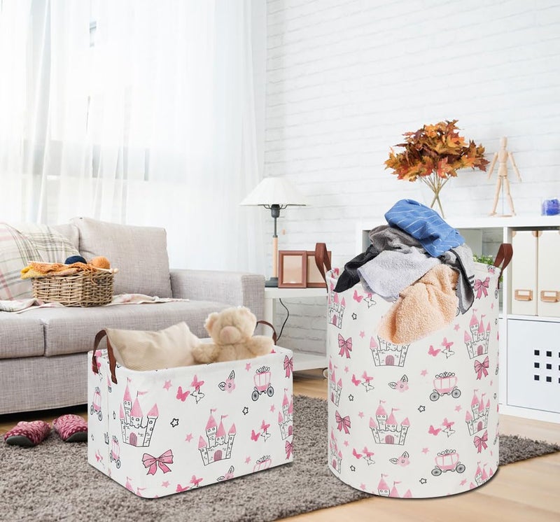 HKEC 19.7" Laundry Basket,Kids Dirty Clothes Hamper,Waterproof Toys Storage Bin,Room Decor,Gift Baskets,Nursery Hamper(Pink Princess) - Image 2