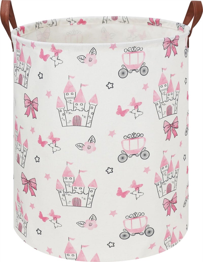 HKEC 19.7" Laundry Basket,Kids Dirty Clothes Hamper,Waterproof Toys Storage Bin,Room Decor,Gift Baskets,Nursery Hamper(Pink Princess) - Image 1