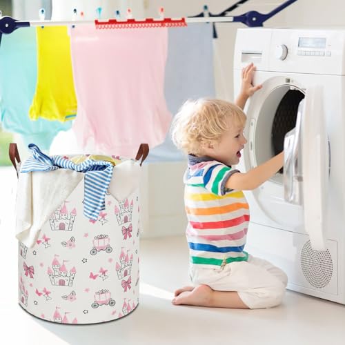 HKEC 19.7" Laundry Basket,Kids Dirty Clothes Hamper,Waterproof Toys Storage Bin,Room Decor,Gift Baskets,Nursery Hamper(Pink Princess) - Image 5