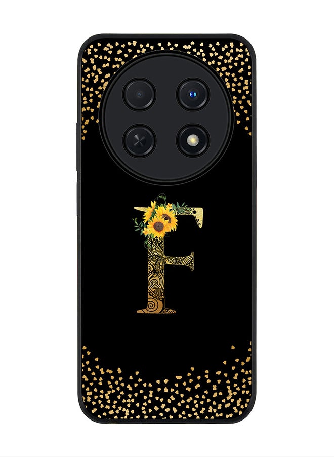 Stylizedd - Rugged Black edge case for Huawei nova 12i 4G, Slim fit Flexible Thin Cover - Custom Monogram Initial Letter Floral Pattern Alphabet - F ( Black ) - Image 1