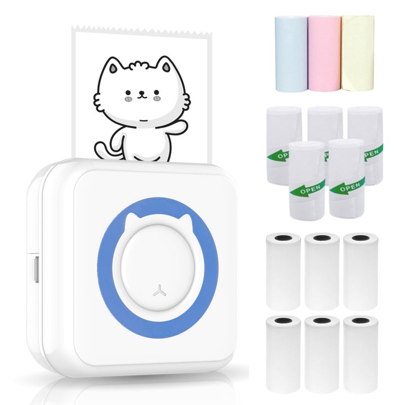 All-in-one Photo Printer Multifunction Portable Printer Wireless Instant Mini Printer Support BT Connection for Smartphone with 6 Thermal Paper Rolls+5 Self-adhesive Paper Rolls+3 Color Thermal Paper - Image 1