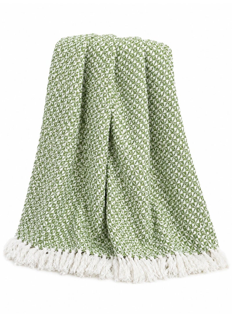 Woven Throw Blanket – 100% Cotton, 127 × 154 cm – Soft Lightweight Textured Blanket with Decorative Tassels for Sofa, Bed & Home Décor - Image 1