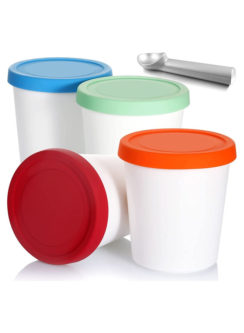 KASTWAVE Ice Cream Containers, Round Freezer Storage Tubs with Silicone Lids and Spoon, for Homemade Ice Cream (Blue, Red, Green, Orange)  - Image 1