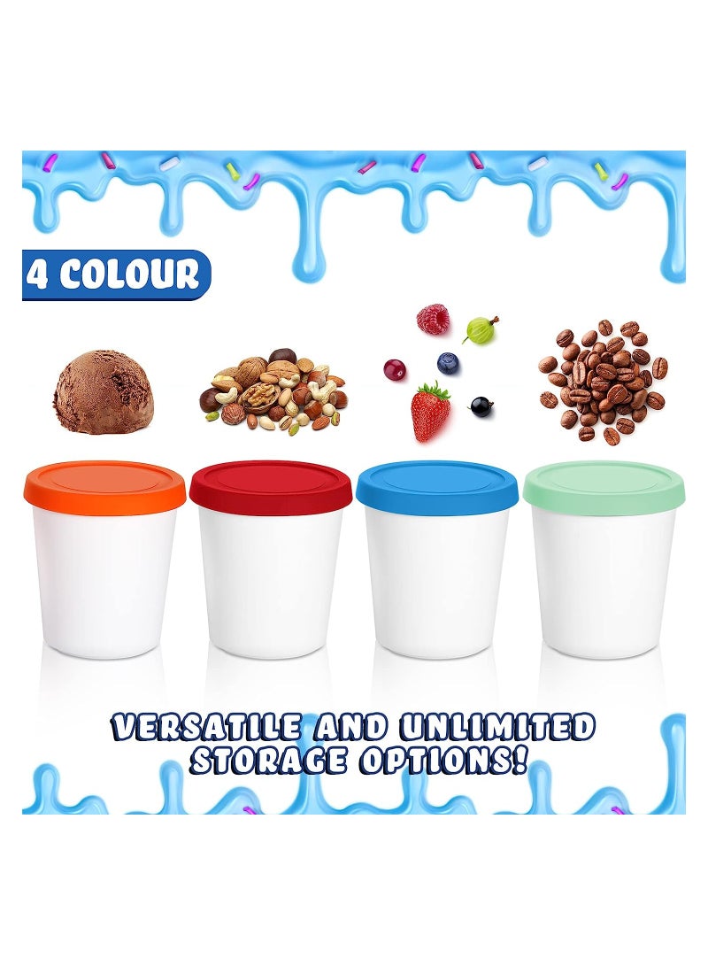 KASTWAVE Ice Cream Containers, Round Freezer Storage Tubs with Silicone Lids and Spoon, for Homemade Ice Cream (Blue, Red, Green, Orange)  - Image 2