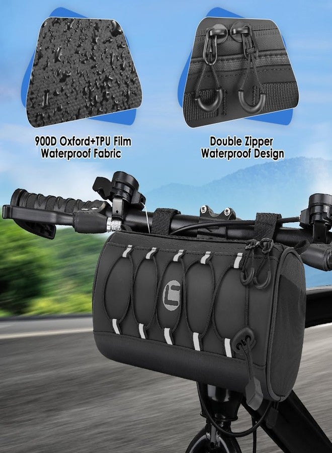 WOTOW Bike Handlebar Bag Waterproof - 2.5 L Bike Accessories Bike Bags for Bicycles, Reflective Bike Frame Bag with Shoulder Strap Removable Straps Waterproof Zipper for Cycling - Image 2