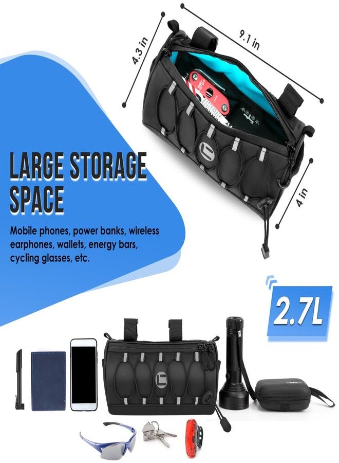 WOTOW Bike Handlebar Bag Waterproof - 2.5 L Bike Accessories Bike Bags for Bicycles, Reflective Bike Frame Bag with Shoulder Strap Removable Straps Waterproof Zipper for Cycling - Image 4