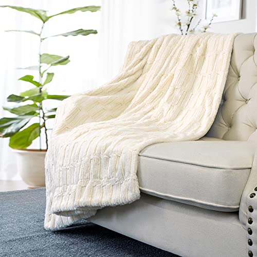 Home Soft Things Ivory Saga Double Sided Faux Fur Throw, 50" x 60", Comforable Soft Cozy Throw Blanket for Chair Bedroom Living Room Sofa Couch Bed Outdoor Travel - Image 3