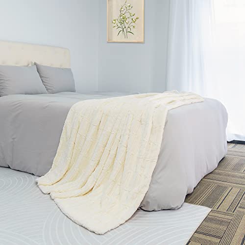Home Soft Things Ivory Saga Double Sided Faux Fur Throw, 50" x 60", Comforable Soft Cozy Throw Blanket for Chair Bedroom Living Room Sofa Couch Bed Outdoor Travel - Image 4