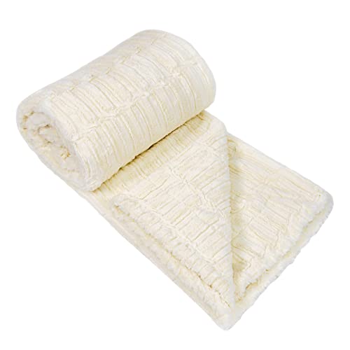 Home Soft Things Ivory Saga Double Sided Faux Fur Throw, 50" x 60", Comforable Soft Cozy Throw Blanket for Chair Bedroom Living Room Sofa Couch Bed Outdoor Travel - Image 1