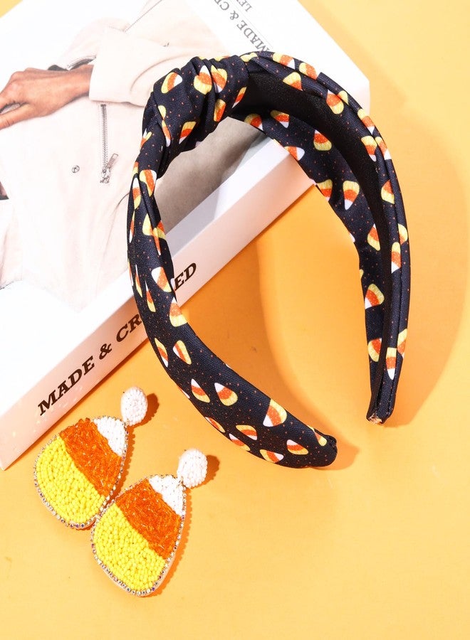 YAHPERN Halloween Headband for Women Halloween Accessories Spooky Ghost Pumpkin Candy Corn Knotted Headband Gothic Top Knot Headbands halloween Outfits Holiday Party Gifts - Image 3