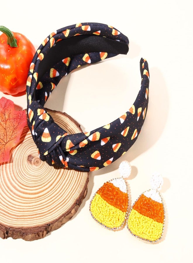 YAHPERN Halloween Headband for Women Halloween Accessories Spooky Ghost Pumpkin Candy Corn Knotted Headband Gothic Top Knot Headbands halloween Outfits Holiday Party Gifts - Image 2
